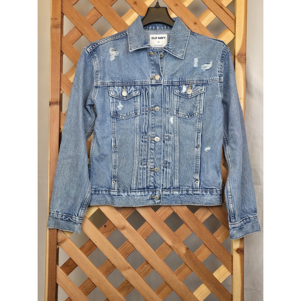 Old Navy Denim Jacket Women XS Blue Distressed Button Up - NEW